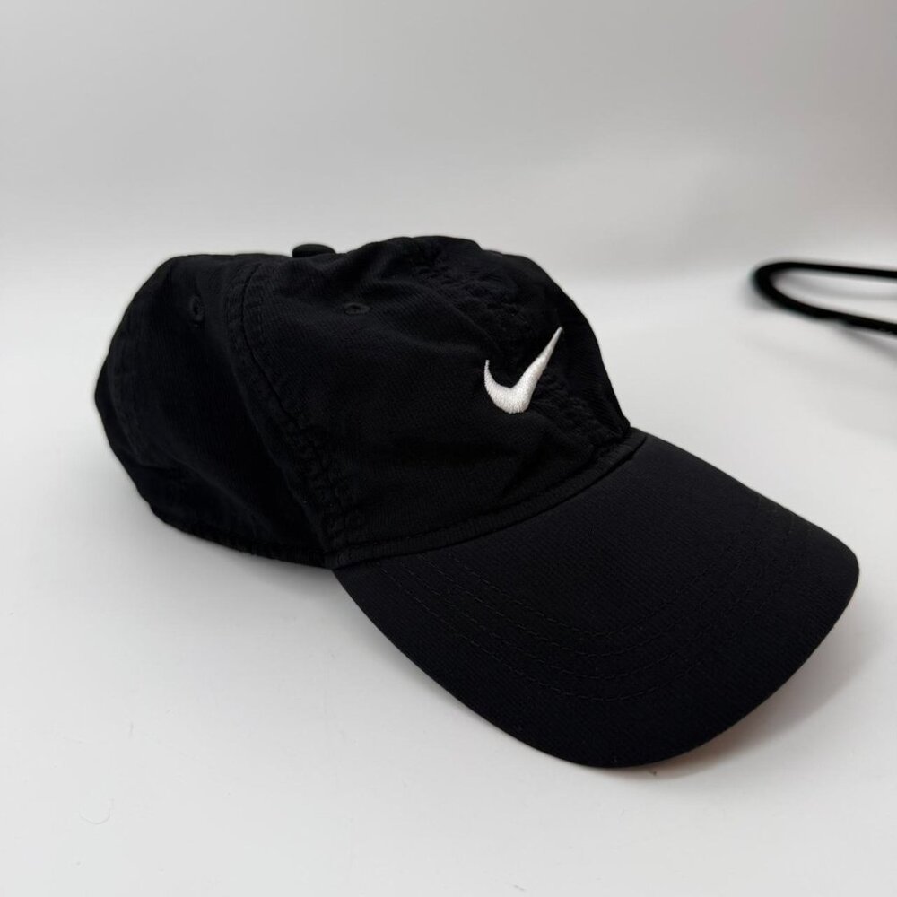 Nike Dri-FIT Black Baseball Cap Hat White Swoosh Adjustable Unisex